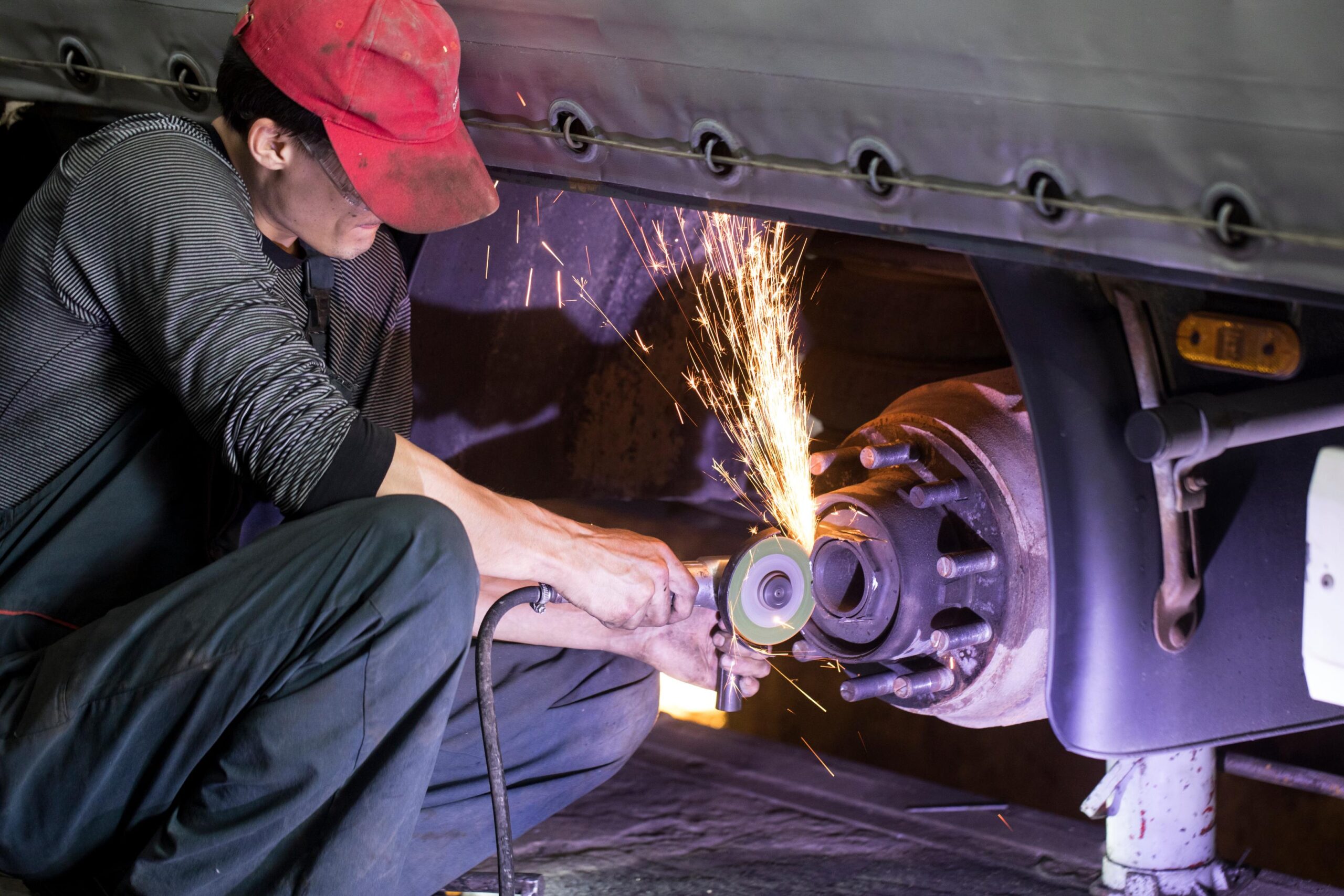 bench work with the angle grinder machine